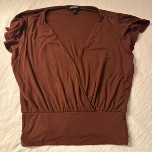 Express Women's Brown Wrap Top with small clasp Size Small